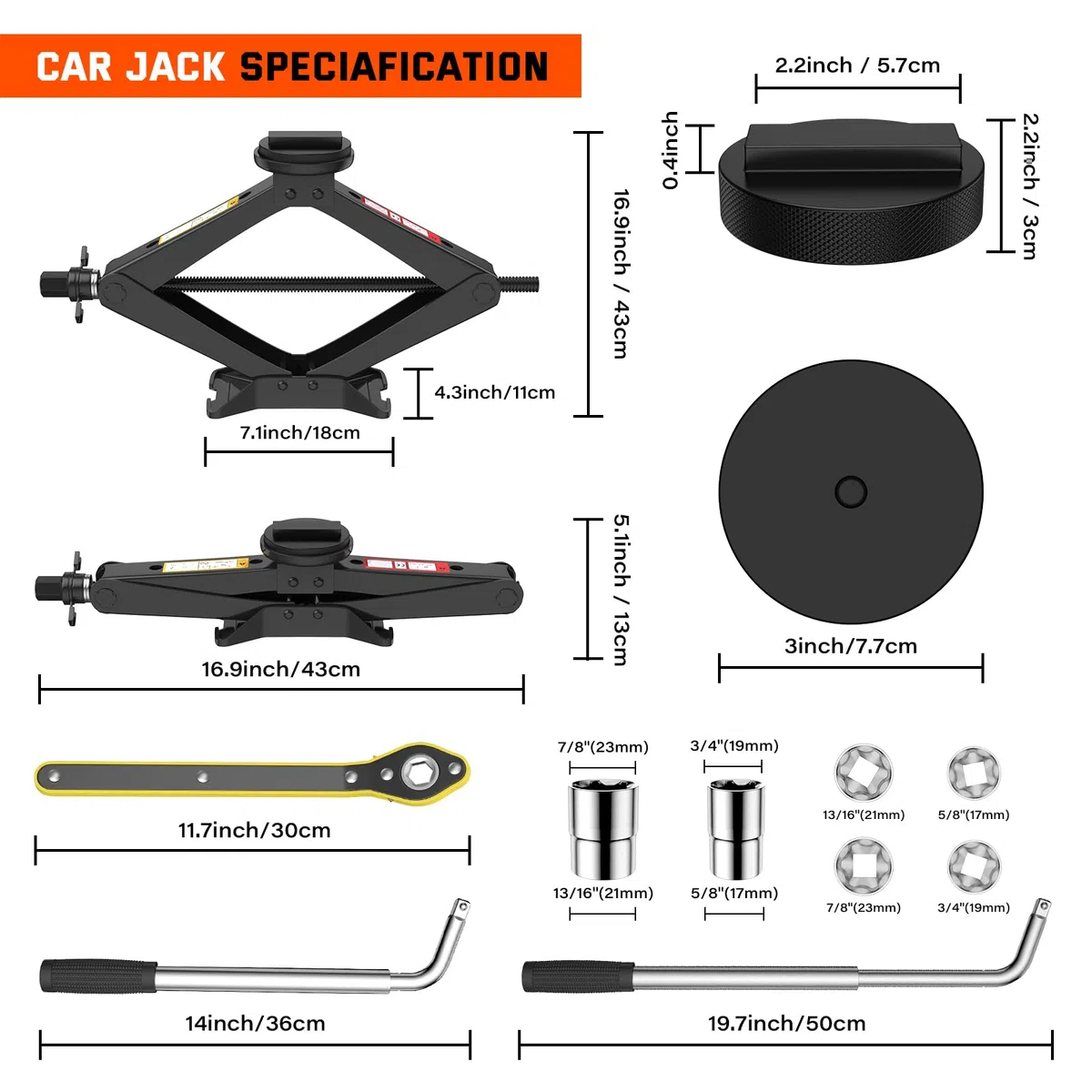 IMAYCC Cric Per Auto Universale 2.5T/2500kg, Cric Auto Per BMW Con Tampone In Gomma BMW, Cric Portatile Per Auto Serie1/3/5/6/7/Z/X Con Chiave Per Dadi Ruota, Kit Emergenza Auto Per Auto BMW Serie