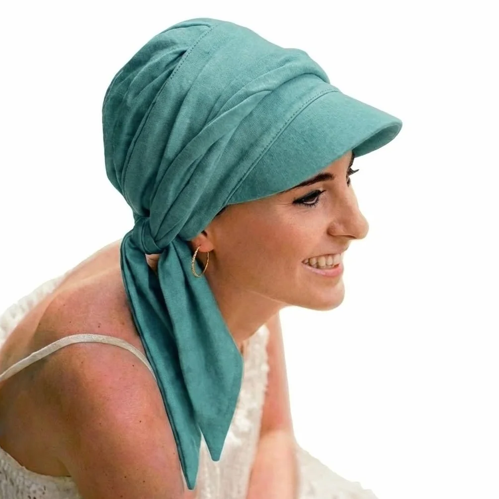 CAREBELL Cappello Amalfi con Nastri Lunghi per Alopecia, Perdita di Capelli, Cancro in Tessuto di Bambù