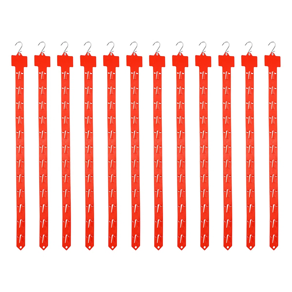QUARKZMAN 12Pcs Stazione Appendere Strisce Merce Con Gancio A S 24.61" Supporto Plastica Rack Striscia Esposizione Con Etichetta Intestazione Per Vetrina Negozio Snack Rosso