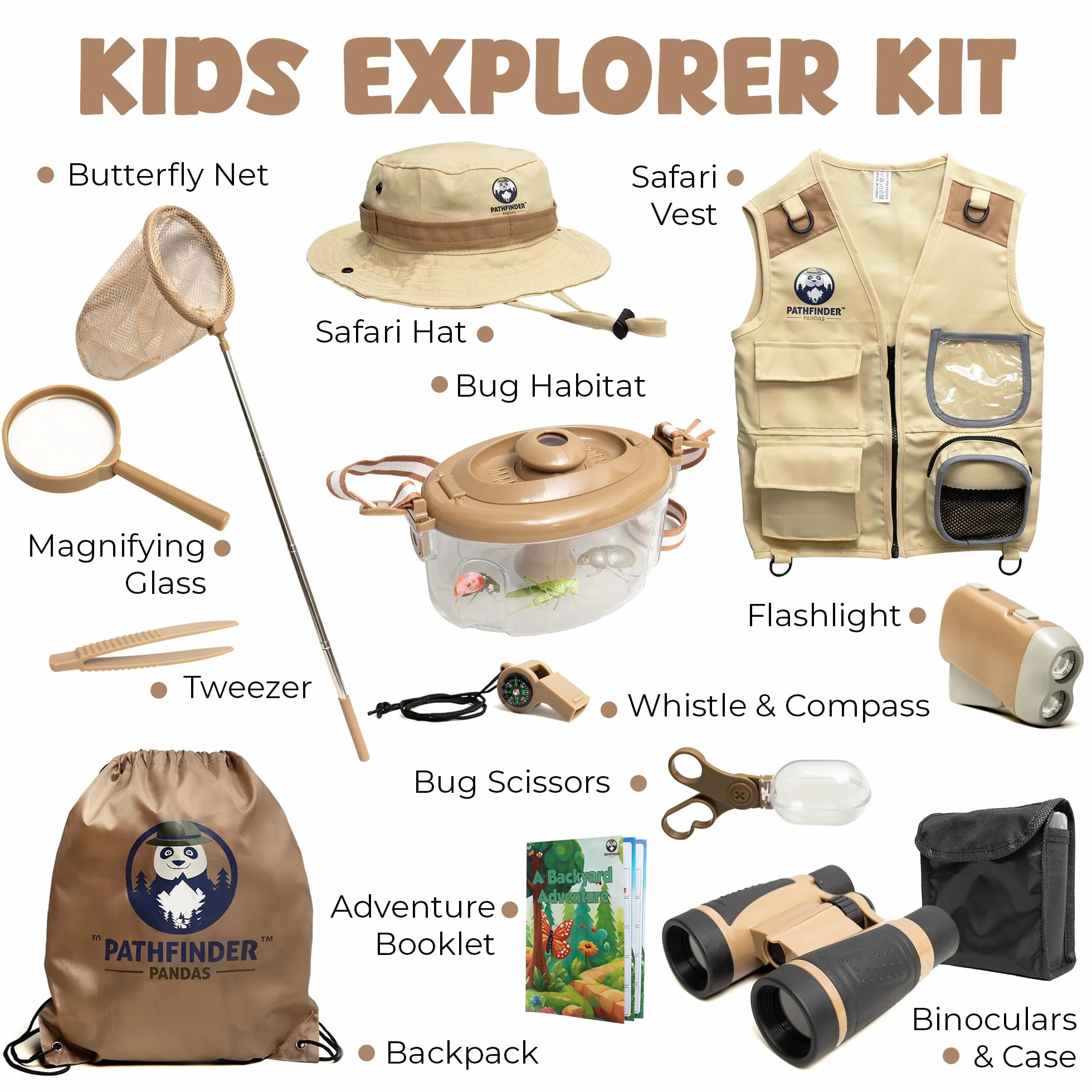 Kit Esploratore Bambini - Cappello Esploratore & Gilet, Binocolo Bambini, Bussola Bambini, Butterfly Kit, Insetti - Safari costume & Giocattoli da Esterno Per Ragazzi e Ragazze (3-7)