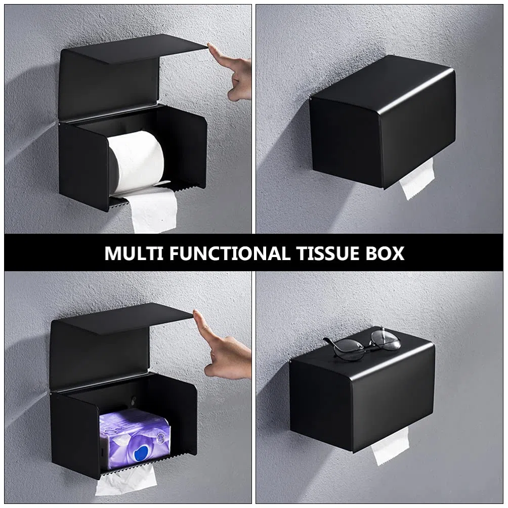 Cabilock Porta Fazzoletti Design Salvaspazio da Parete in Acciaio Inossidabile Nero Resistente alla Ruggine e Contenitore per Bagno