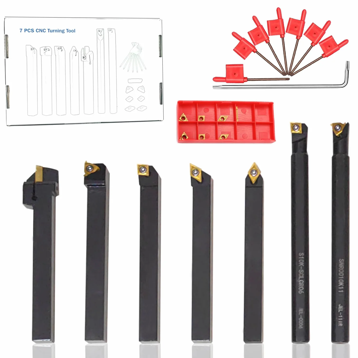 21 Pezzi Tornio Carburo Utensile per Tornitura Utensili 10mm Tornio CNC Set CNC per Tornitura in Carburo Strumento di Tornitura Bit Set Inserto in Carburo con Chiavi per Utensili per Torni