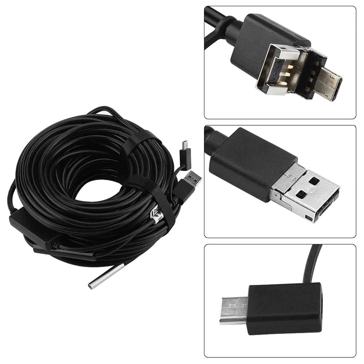 Telecamera Endoscopio Wi-Fi 720P 20 Metri 6 LED Regolabili USB per Ispezione Tubazioni e Auto