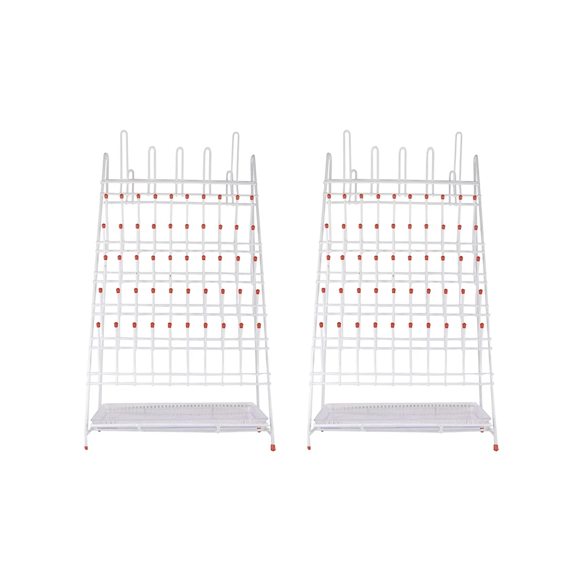 KENZIUM - Pack 2 x Scolapiatti per Materiale di Laboratorio | 55 posizioni | Acciaio rivestito in PVC | con Vassoio di Raccolta dell'Acqua
