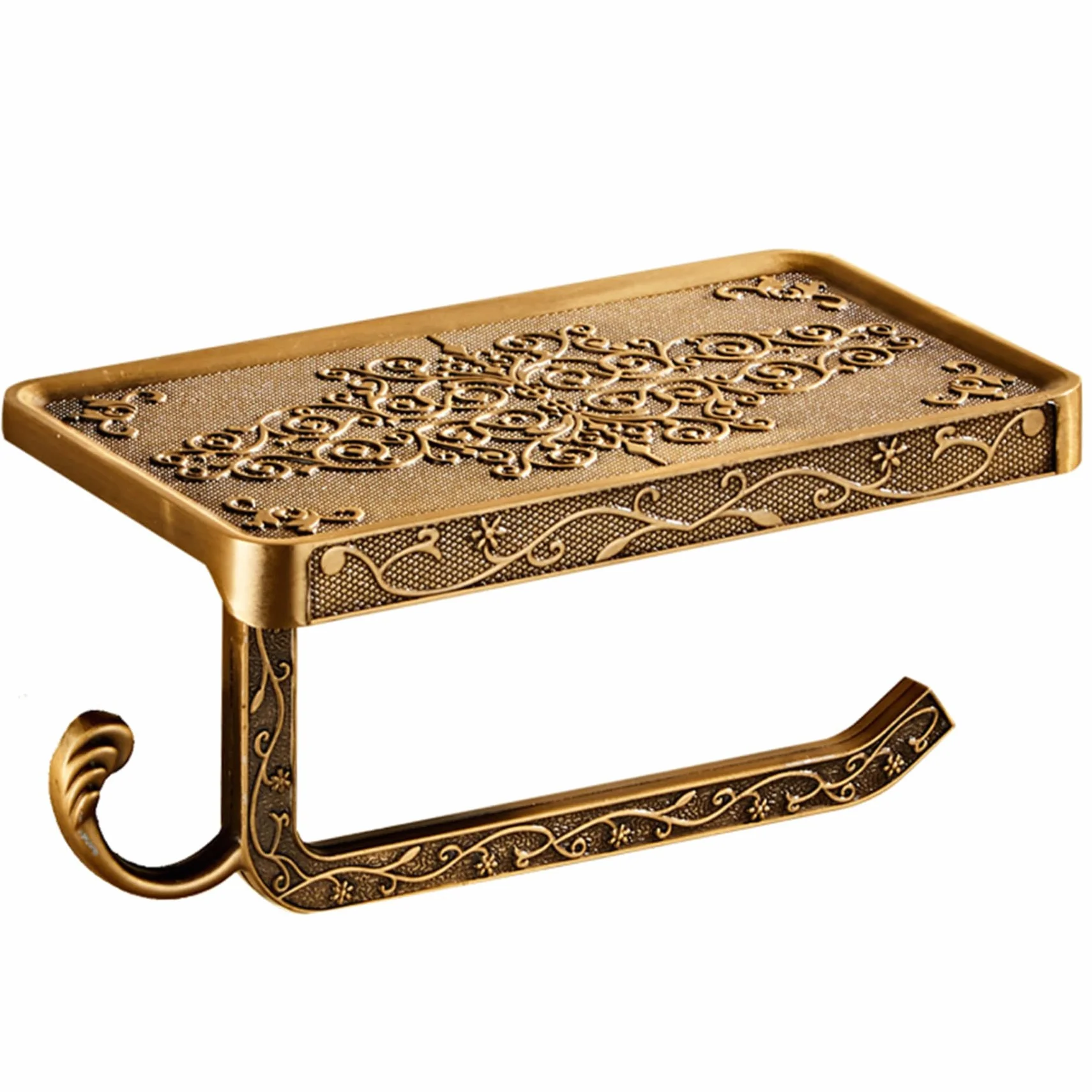Vintage Bronze Portarotolo di Carta Igienica con Ripiano e Gancio, Antiruggine Organizer Multifunzionale per Bagno
