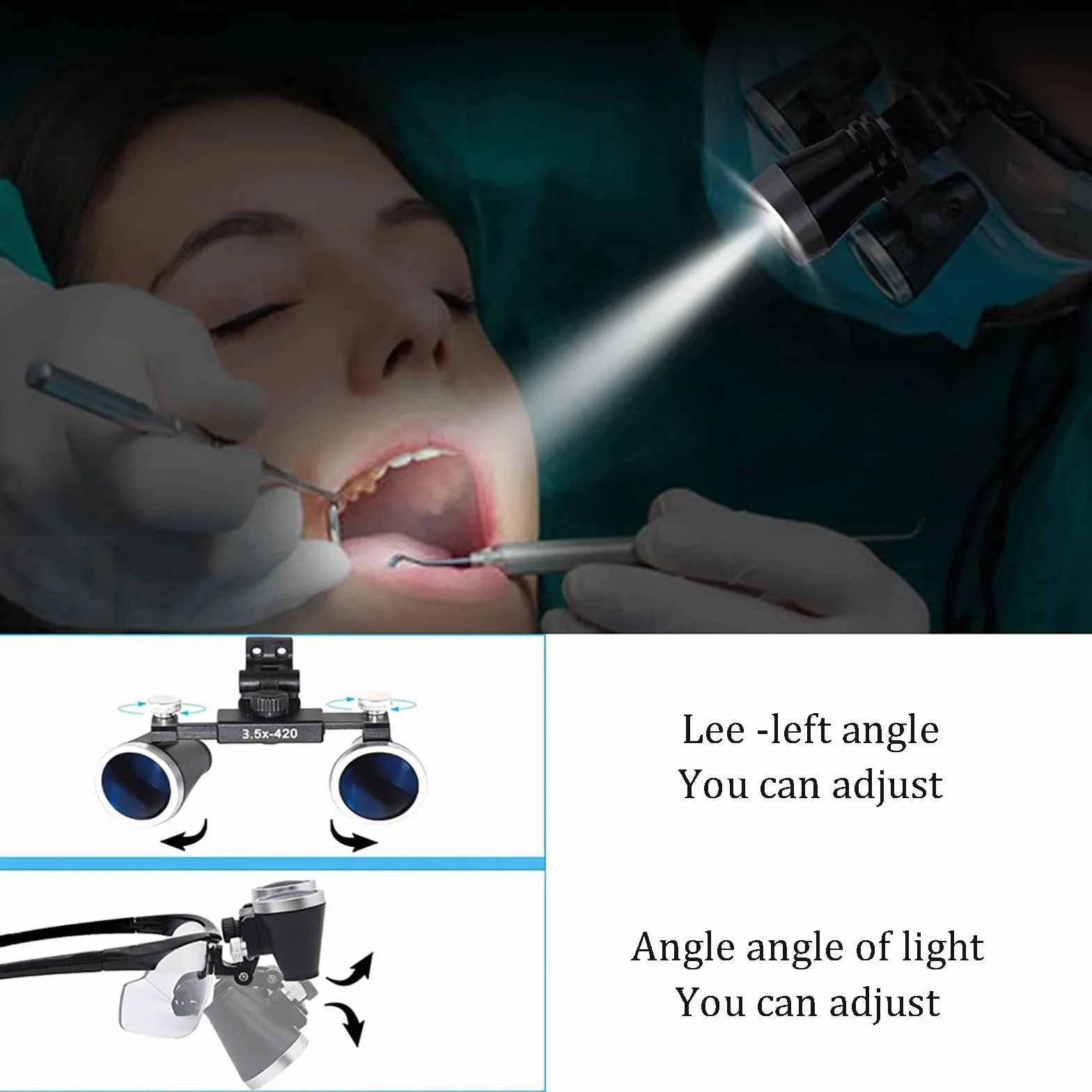 Lenti D'Ingrandimento Dentali 2,5X / 3,5X, Lenti D'Ingrandimento Binoculari Chirurgiche + Luce Frontale A Led Da 5W, Portatili Ultraleggere, Attrezzatura Da Laboratorio Per Dentista,Silver-2.5X