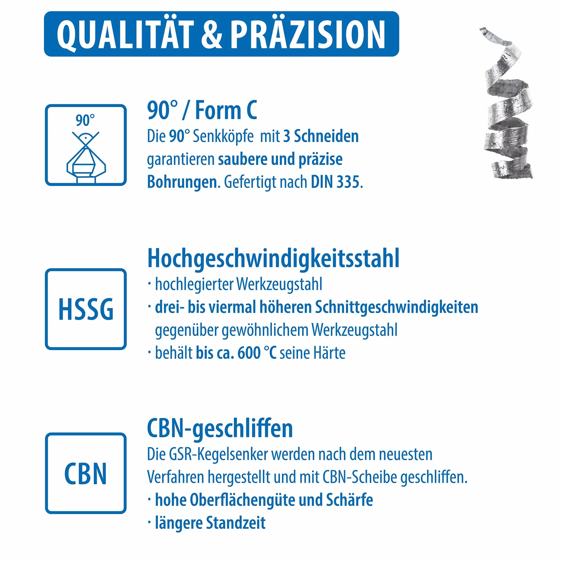 Svasatore conico professionale 6,3 mm 90 , HSSG, DIN335, rettificato CBN