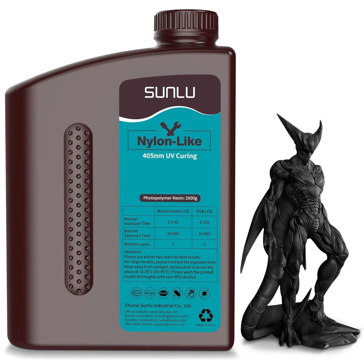 SUNLU Resina fotopolimerica 3D simile al nylon 2KG, ad alta resistenza e durevole, per stampanti LCD/DLP/SLA, indurimento UV 395-405 nm, ideale per parti funzionali, prototipi, 2000 g, nero