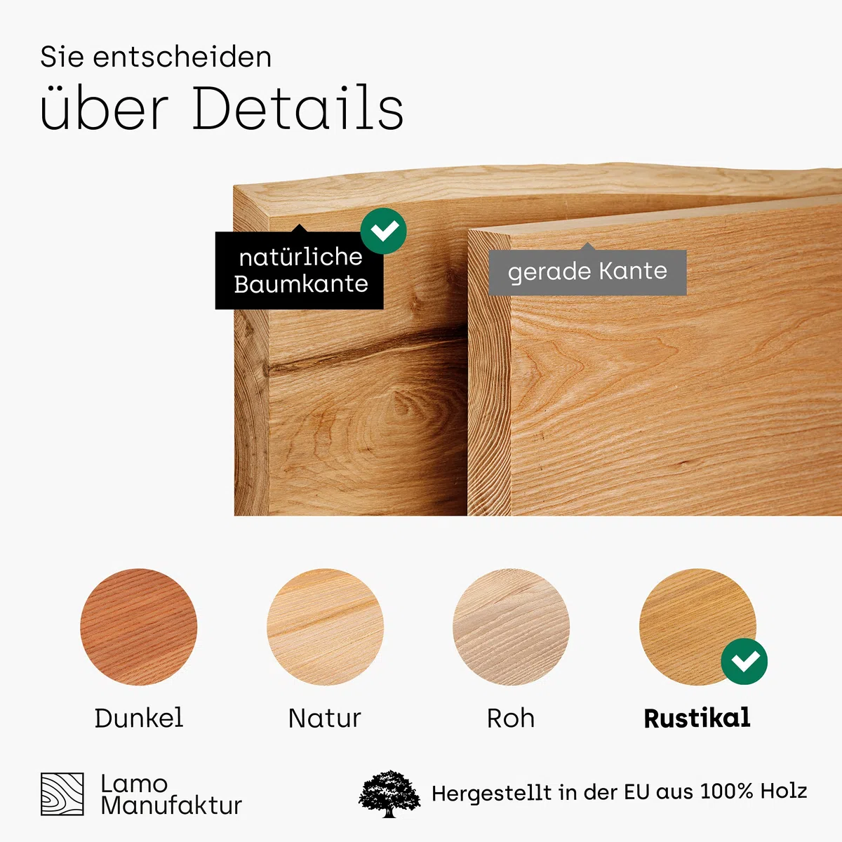 LAMO Manufaktur piano in legno con arrotondato per scrivania, tavolo da pranzo, 120x80 cm, Frassino Rustico, LHB-01-A-003-120