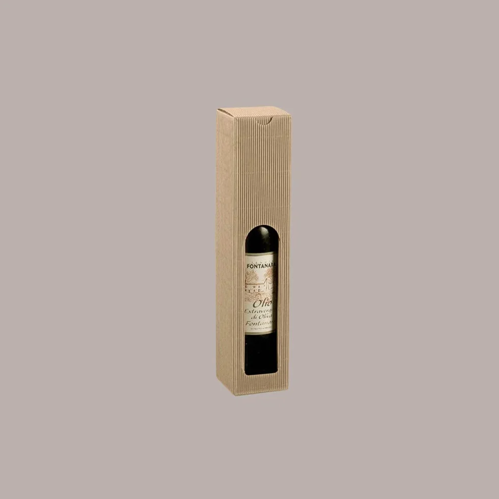 Scatola Astuccio Confezione regalo Porta 1 Bottiglia Olio o Liquore Oliva Carta Onda Avana 65x65H320mm - 20 pezzi - Lucgel