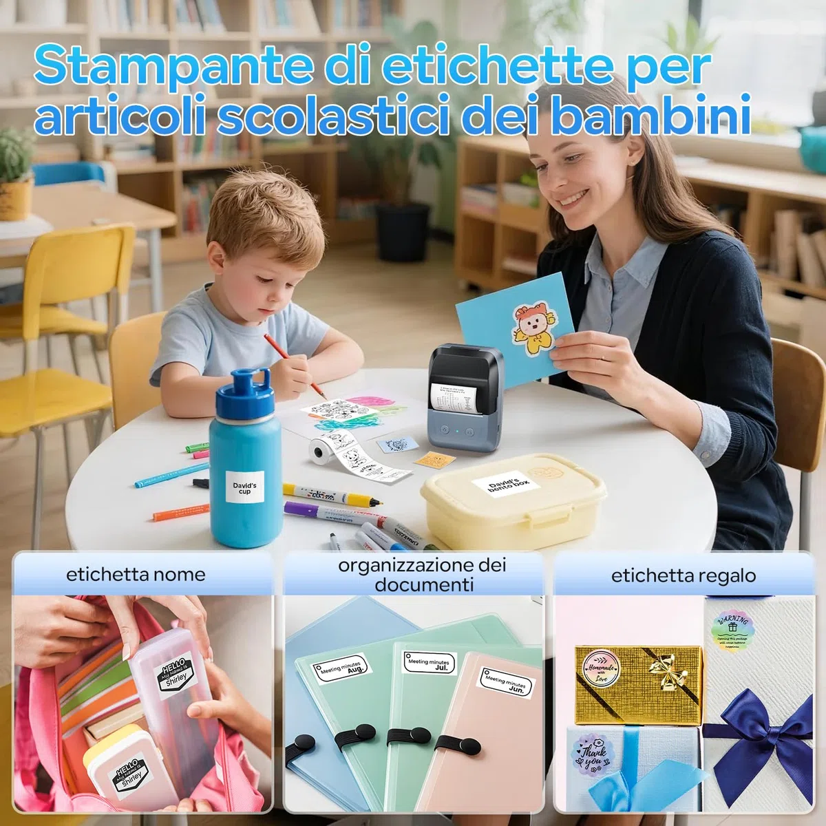 Memoking Etichettatrice Bluetooth: Stampante Etichette Adesive Con 2000 Simboli E 300 Modelli. Compatta Stampante Termica Etichette Per Negozio, Scuola, Casa Cucina; Compatibile Con iOS Android e PC