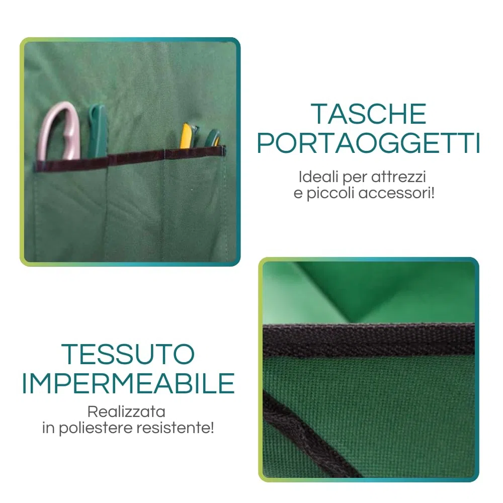 Virsus Carriola Pieghevole capacità 70 Litri 45 kg, Carrello da giardino struttura acciaio, sacca in tessuto, ruota diametro 20cm, ideale per il trasporto di legno, rifiuti da giardino, foglie - (F)