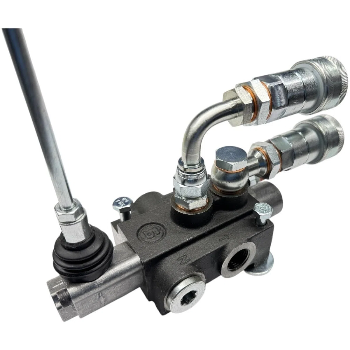 Distributore oleodinamico per trattore 1 leva doppio effetto 3/8" 45 Litri 300 bar completo di innesti rapidi, adattatore a 90 gradi e viti di fissaggio
