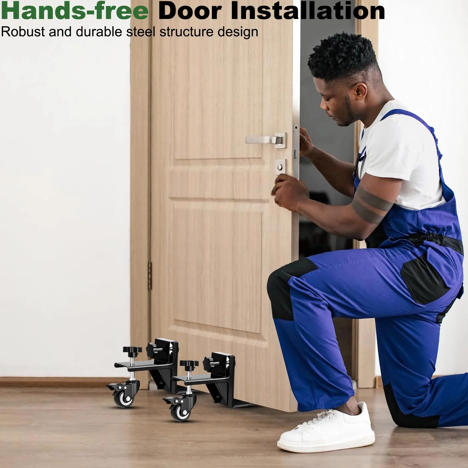 Kit di attrezzi per sollevatore porta con 2 martinetti di installazione per porte resistenti, livella, protezioni in feltro e guanti, gancio per porte pre-appese e interne, carico massimo 150 kg