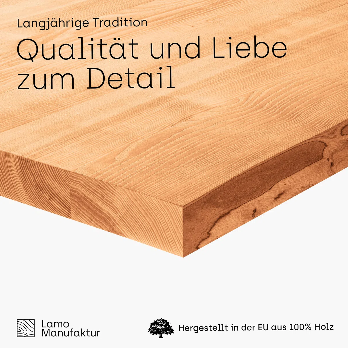 LAMO Manufaktur piano in legno per scrivania, tavolo da pranzo, tavolino da caffč, tavolo da cucina, 120x80 cm, Frassino Naturale, LHG-01-A-002-120