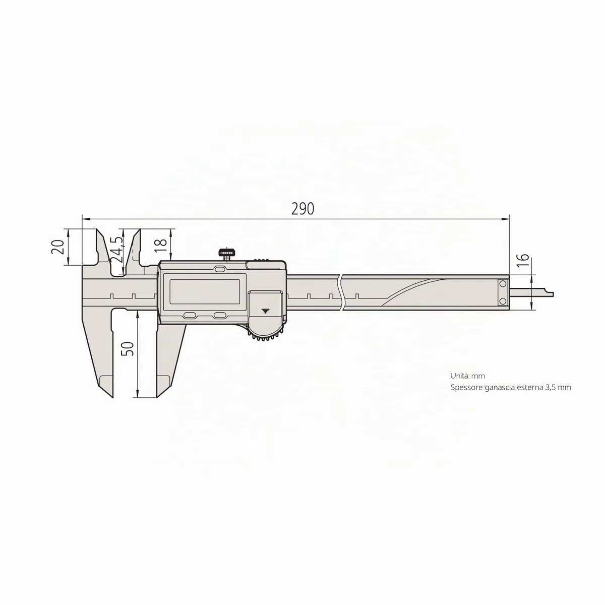 Mitutoyo 500-182-30 Calibro digitale ABS AOS CD-20APX, 0-200 mm | 0,01 mm, origine memorizzata, batteria 18.000 h