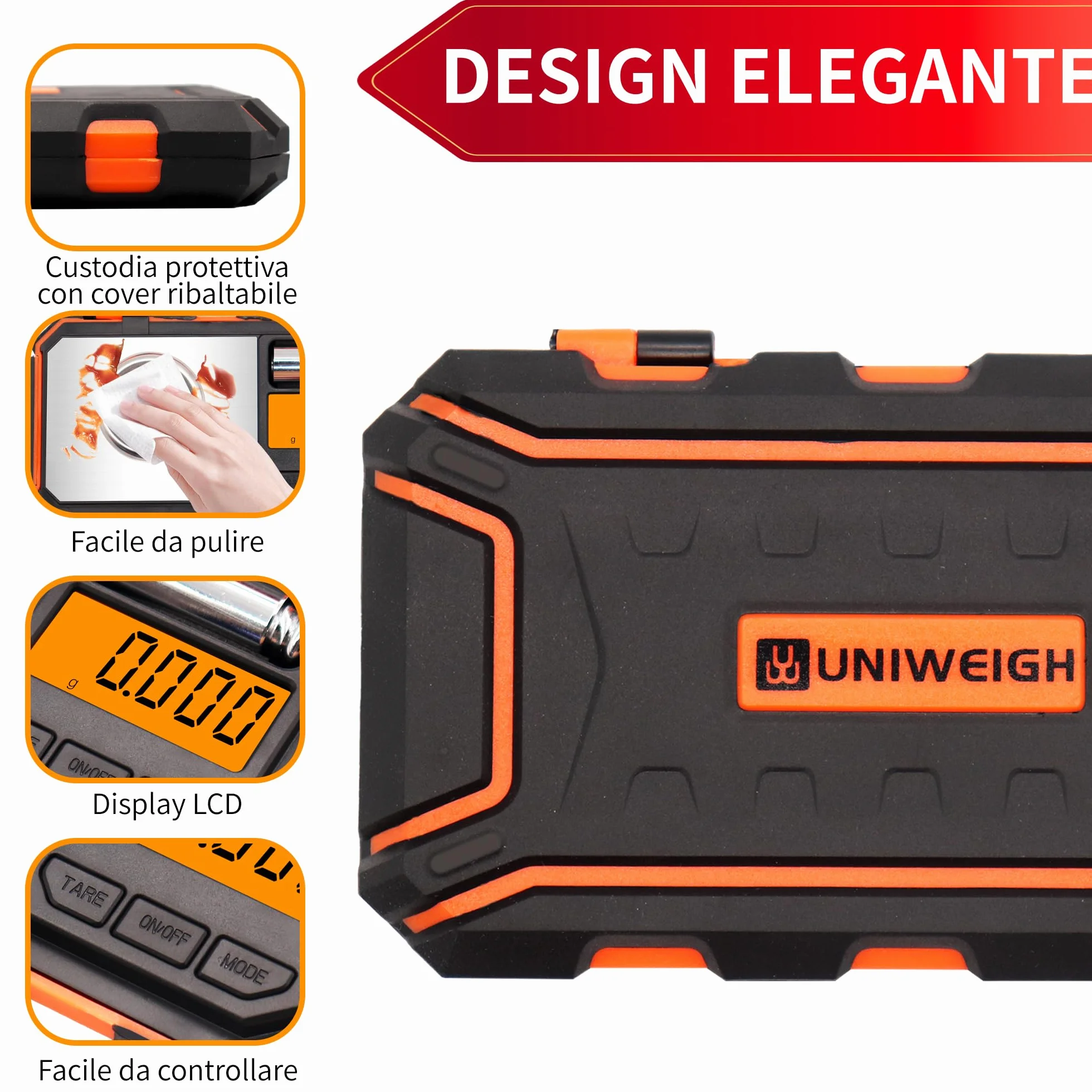 UNIWEIGH Bilancia digitale per milligrammi 50g/ 0,001g, Bilancia portatile con display LCD, Tara, Bilancia digitale per gioielli, Bilancia per microgrammi per polvere, oro, pietre preziose, Ricarica