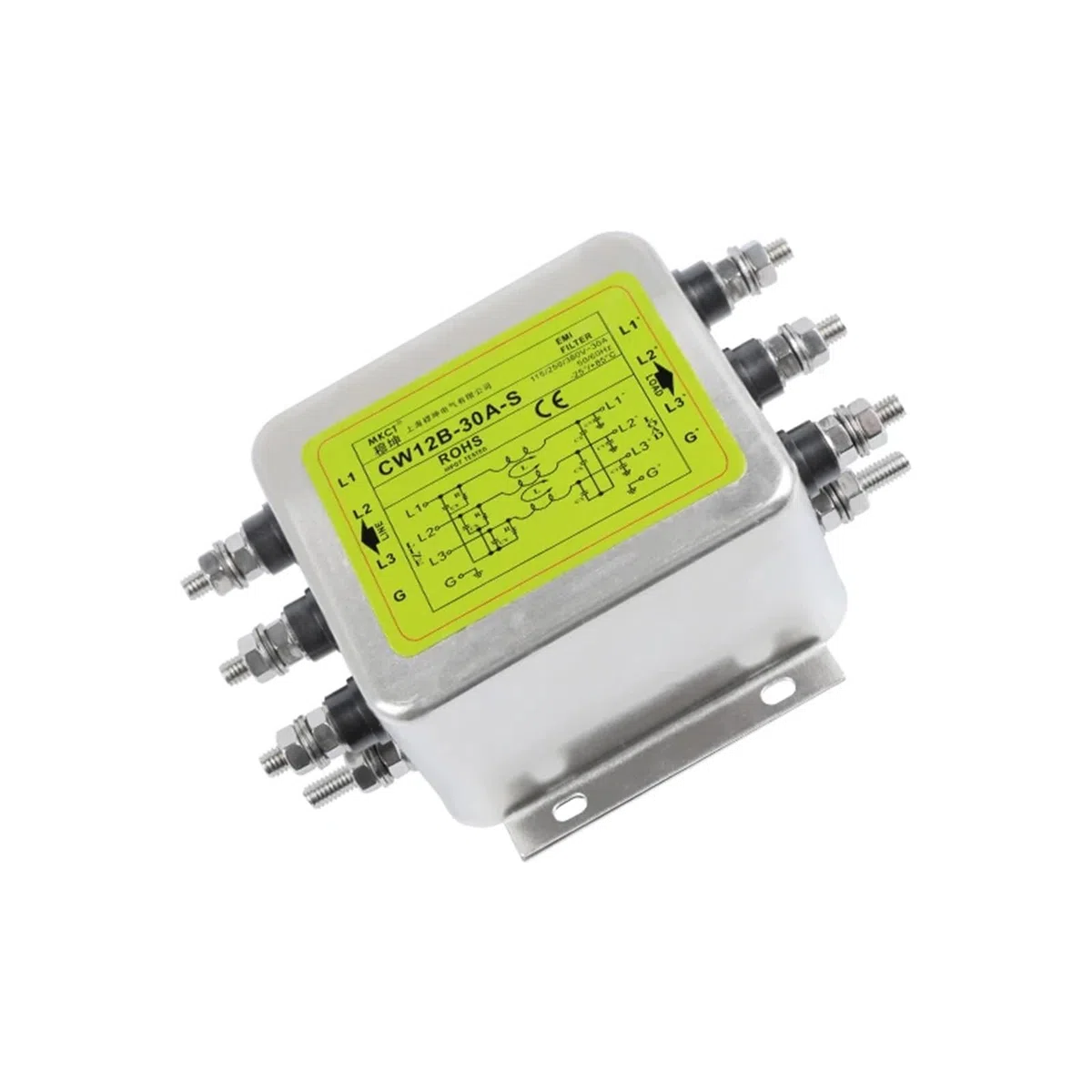 Filtro Anti-interferenza EMI bipolare trifase e trifase 380VAC CW12B-10A/20A/30A/40A/50A/60A-S Filtro di Potenza(60A)