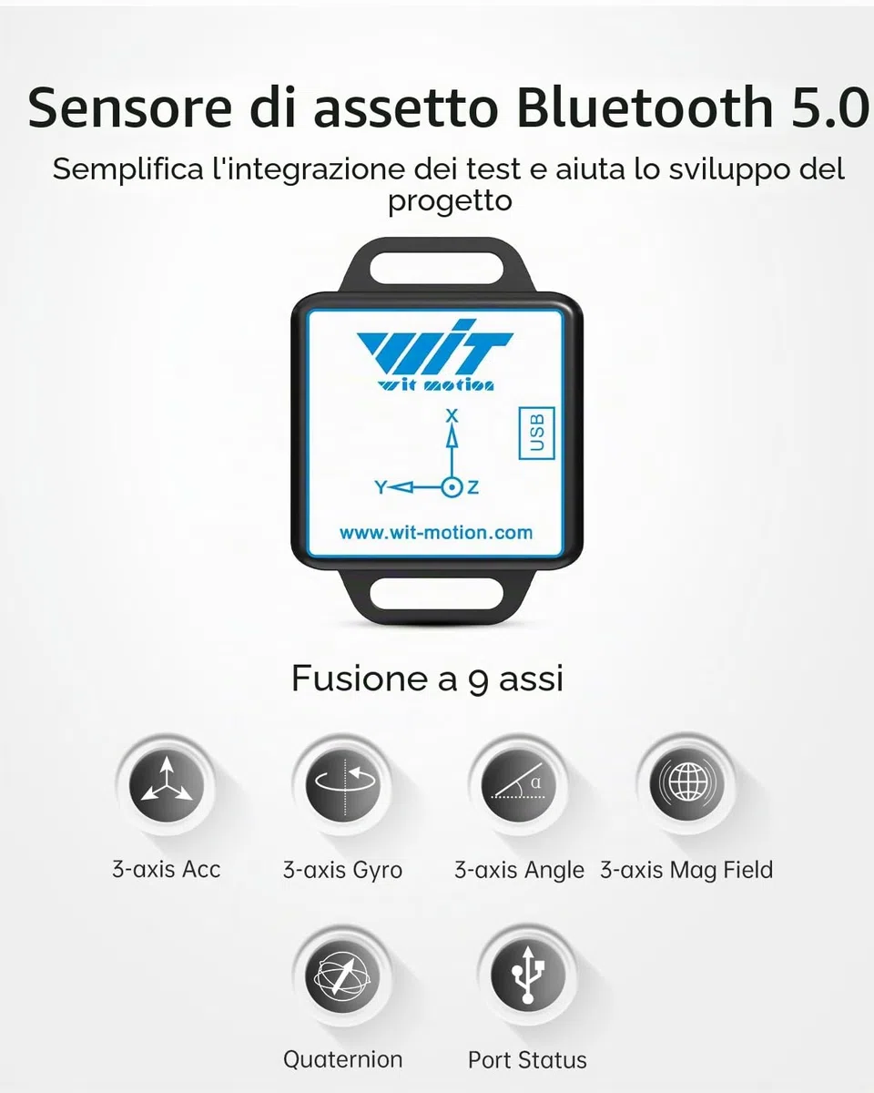 [Sensori di accelerazione Bluetooth 5.0] Sensore di inclinazione wireless a 9 assi WT901BLECL, accelerometro a 3 assi + giroscopio + magnetometro + inclinometro, sensore IMU MPU9250 Modulo