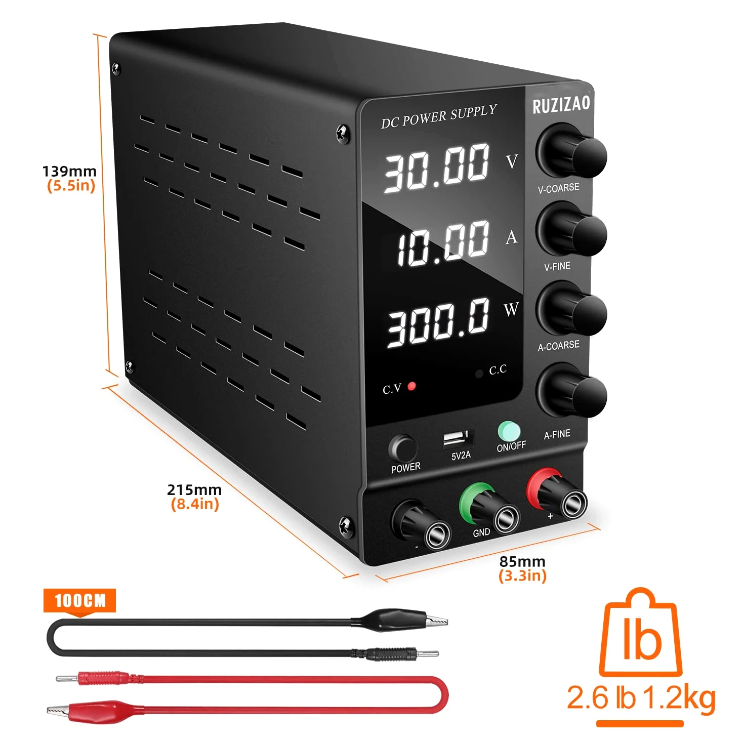 Alimentatore da Banco 30V 10A Alimentatore da Laboratorio DC Regolabile Stabilizzato Display LED a 4 Cifre Porta USB 5V/2A