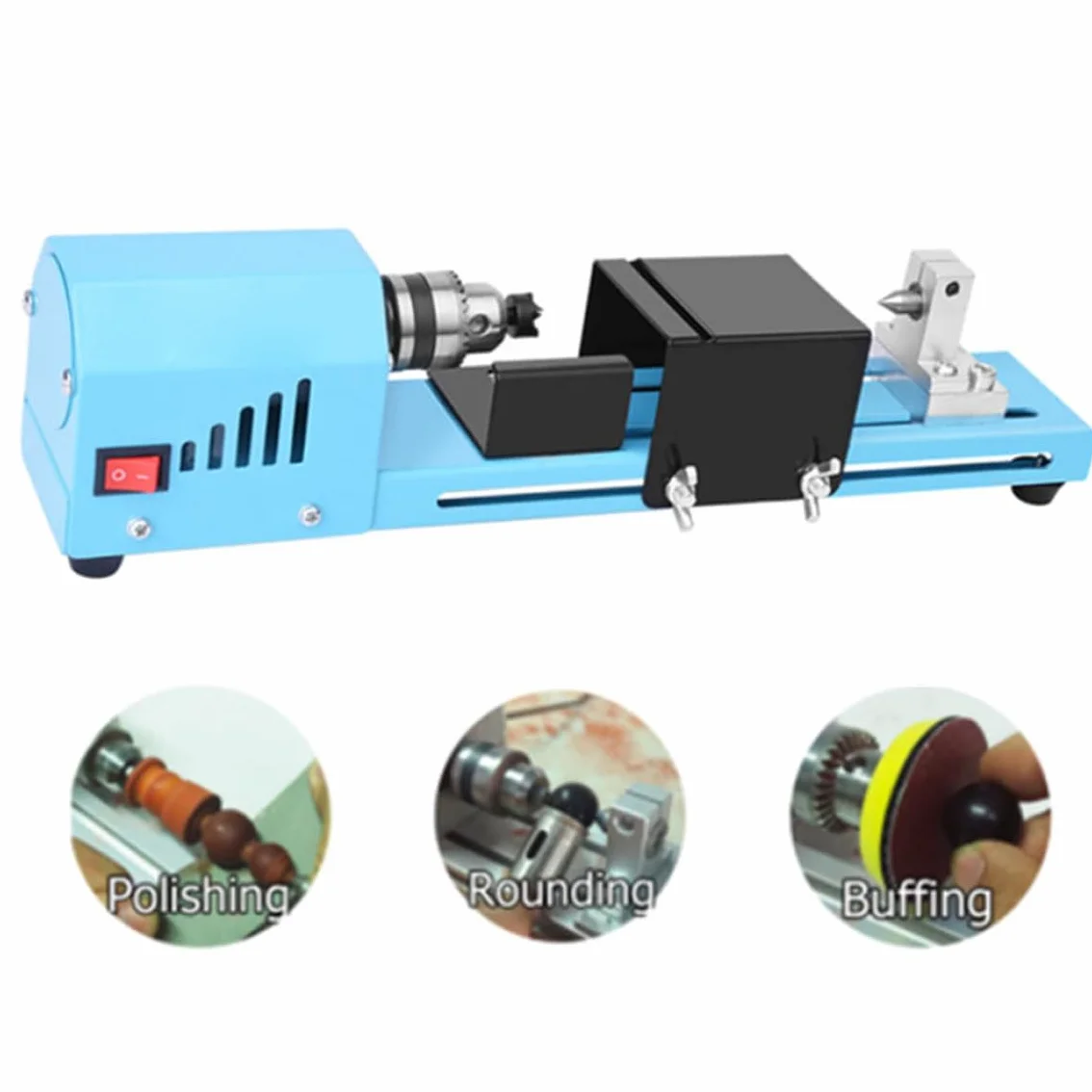 Macchina da tornio in legno mini tornio da 150 W Pollettiere DC 12-24V Benchtop per la creazione di asile da te, tornio da banco