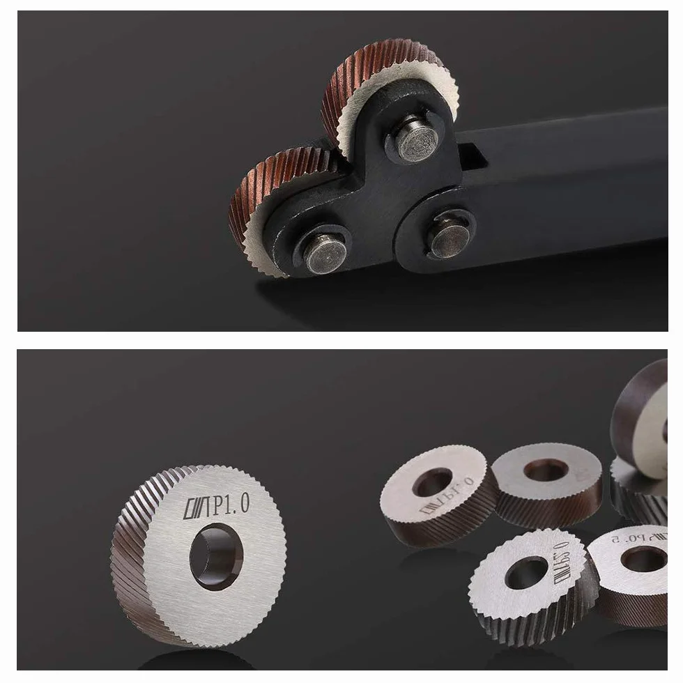 Set di ruote zigrinate in acciaio a doppia ruota con denti inclinati ruota diagonale set di ruote zigrinate lineari passo 0,5 mm 1 mm 2 mm per tornio