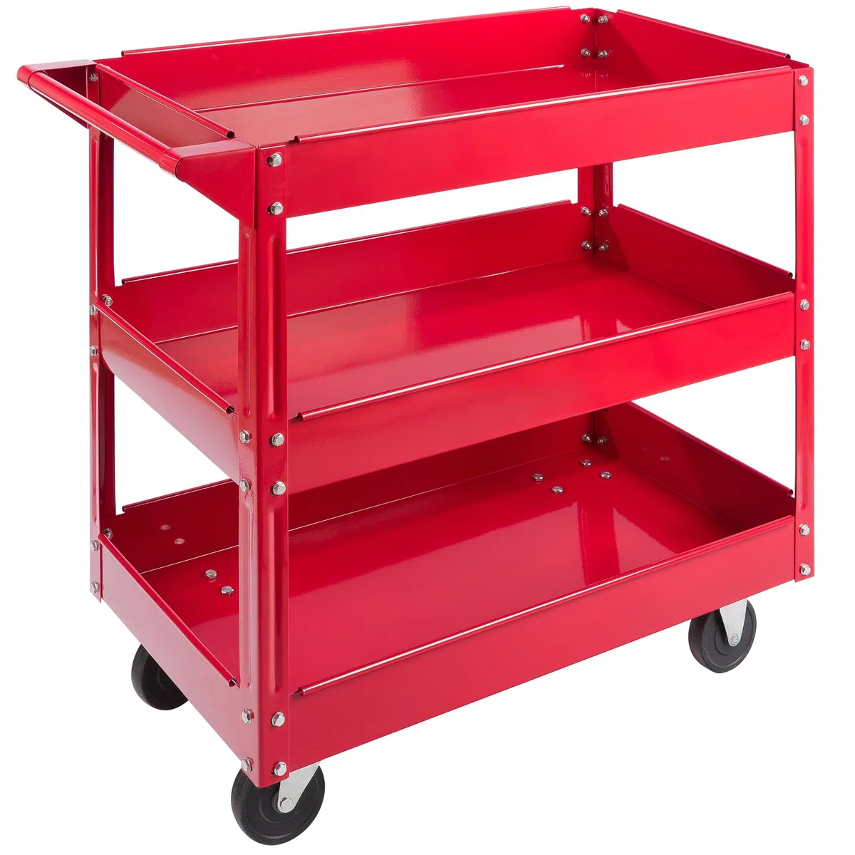 Arebos Carrello da Officina con 3 Ripiani | Portautensili in Acciaio Robusto | Portata fino a 120 kg | Carrello Mobile con 2 Ruote Girevoli per Officina, Garage e Fai da Te