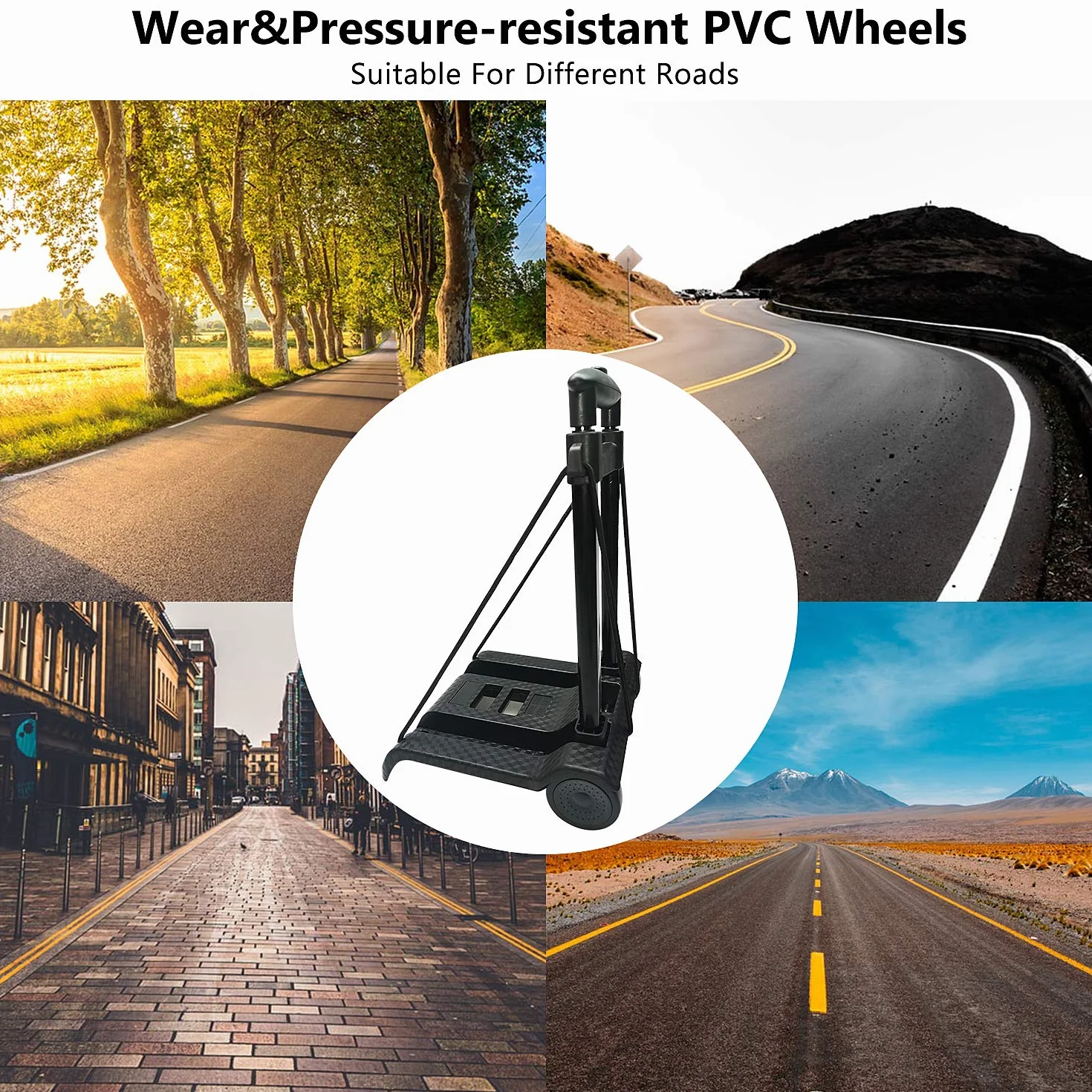 Carrello manuale pieghevole 40 kg con ruote silenziose e timone regolabile portatile compatto