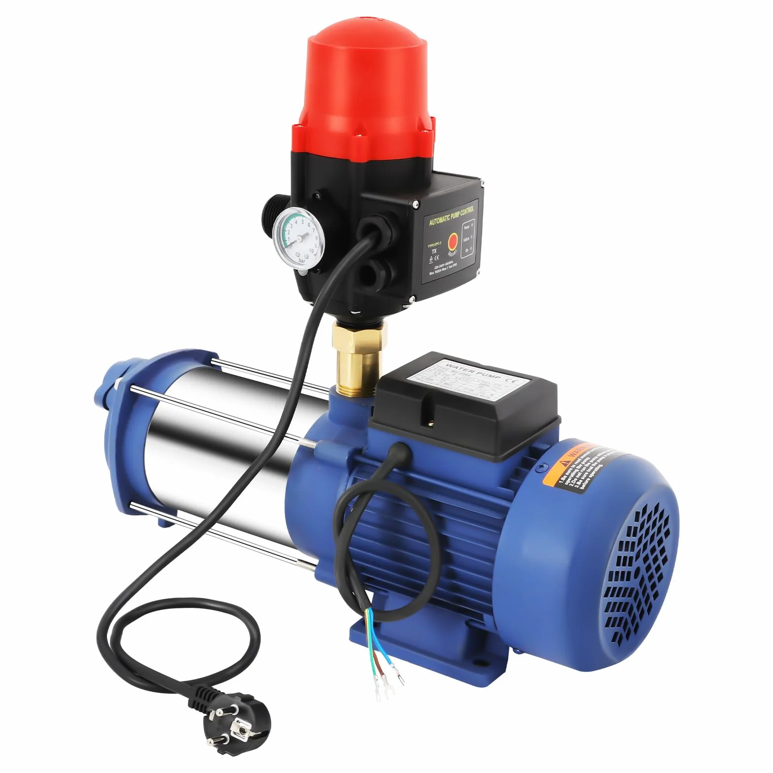 Pompa centrifuga da giardino, 2500 W, 3,5 HP, 66,7 l/min, altezza di mandata 100 m, autoadescante, pompa per impianto idraulico, con interruttore a pressione per agricoltura, giardino