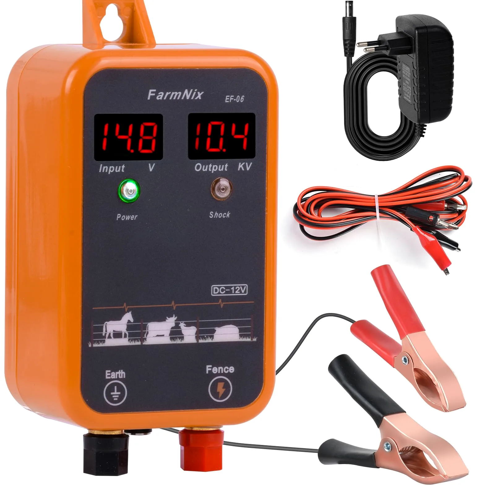 Elettrificatore Recinzione Elettrica 12V con display LED digitale, 1J 230V per portata 8 KM, per piccoli animali, pollame e animali domestici, ideale per giardino, fattoria e pascolo