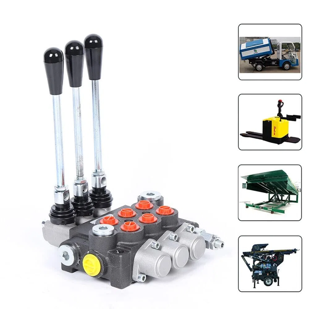 Valvola a leva manuale idraulica, valvola direzionale multidirezionale, 40 l/min, 3 vani, valvola di controllo manuale, 3600 PSI, valvola idraulica, cilindro a doppia azione