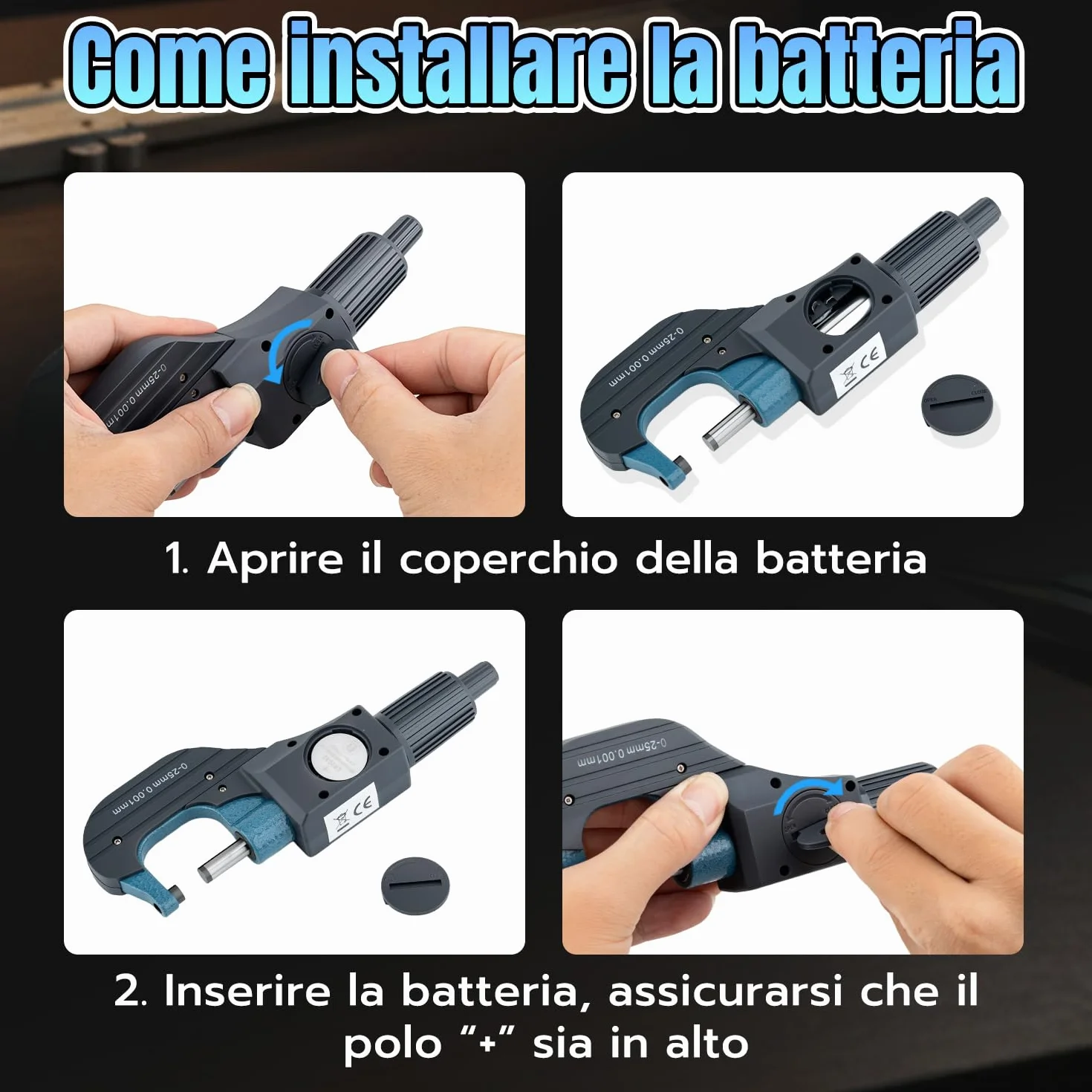 Micrometro Digitale 0-25mm Calibro Micrometrico Esterno Display LCD Risoluzione 0,001mm Conversione Metrica/Pollici