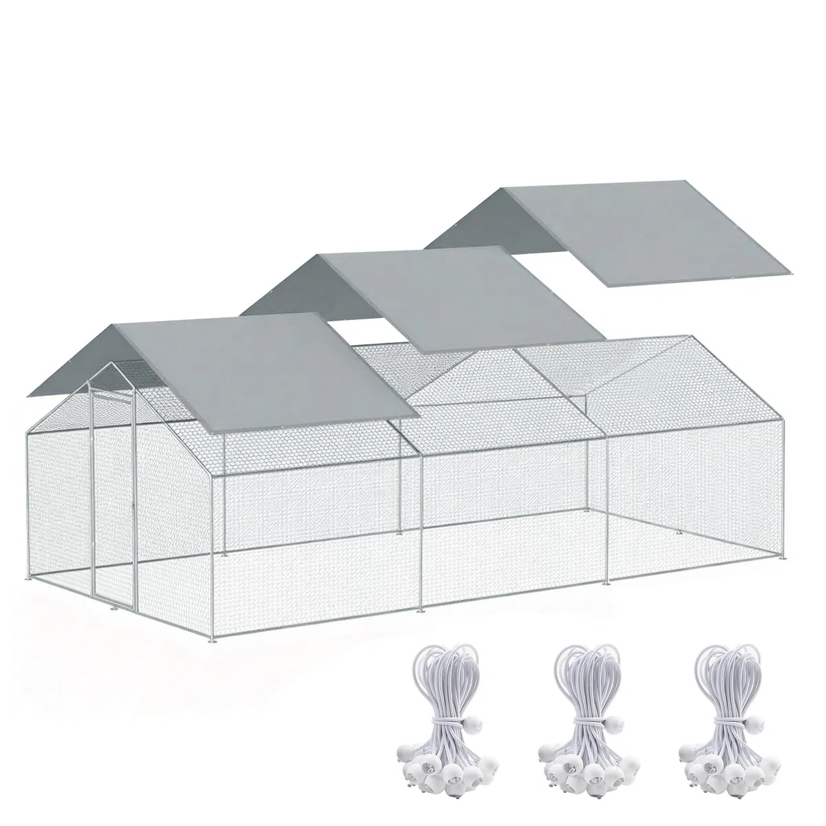 Copertura per Pollaio 3,5 x 2 m, Telo per Pollaio con Elastici, Telo Doppio Strato per Recinto di Polli, Protezione Sole e Pioggia, Confezione da 3, Grigio