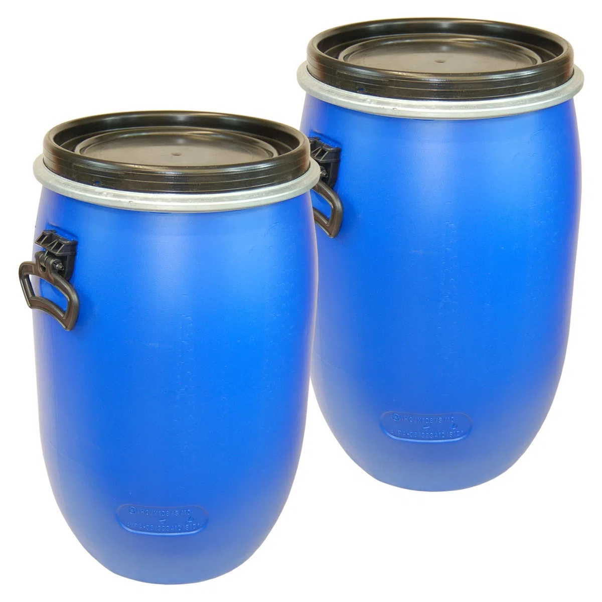 Set di 2 fusti con coperchio ad apertura totale, 60 L, in polietilene, qualità alimentare, colore: blu (2 x 22095)