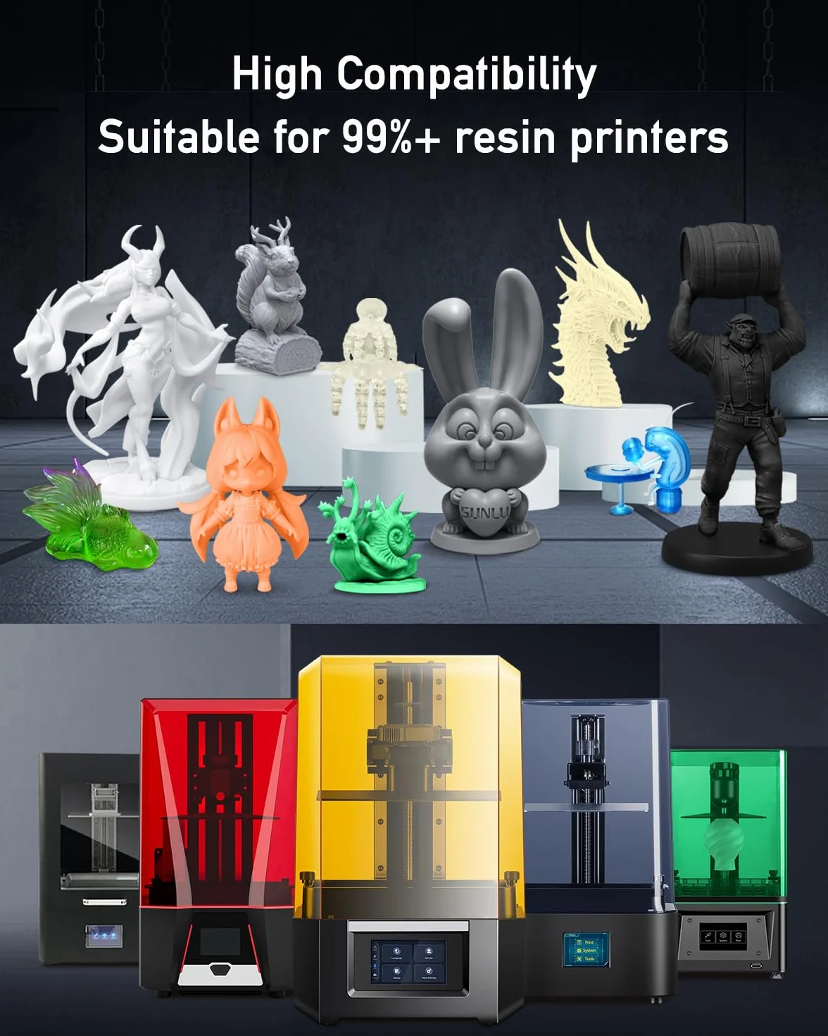 SUNLU Resina ABS-Like per Stampante 3D 3KG, Resina a Polimerizzazione Rapida UV 405nm per Stampa 3D LCD/DLP/SLA, Non Fragile & Alta Precisione, Grigio 3000g