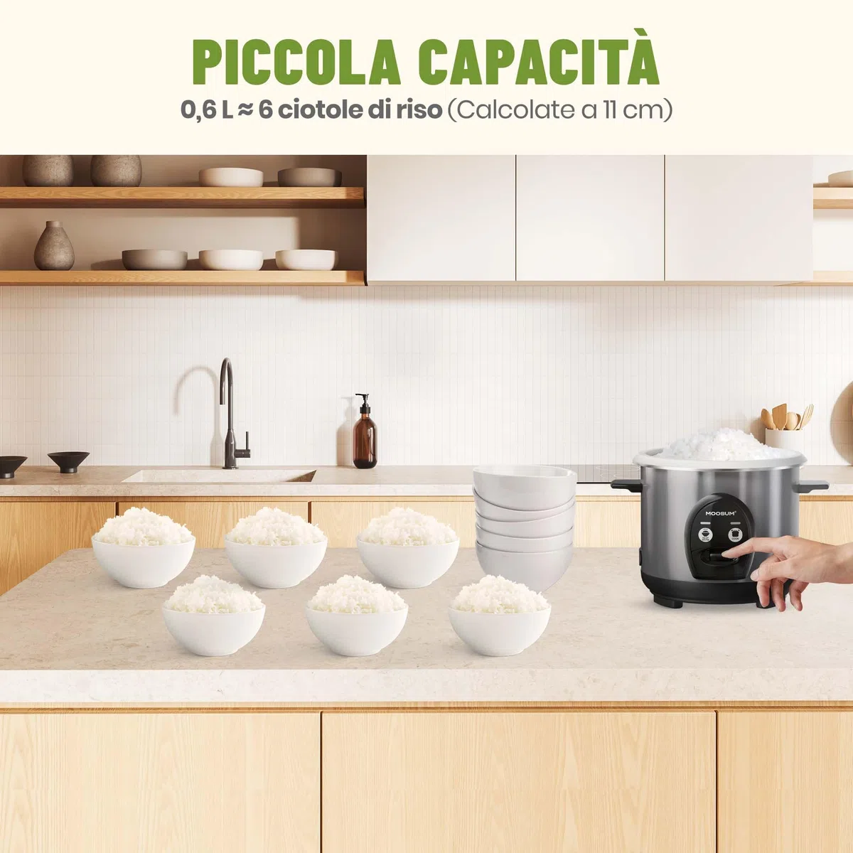 Cuociriso & Comando a un Pulsante, 0,6L per 1-3 Persone, Preparazione Veloce Senza Bruciature - con Funzione di Mantenimento in Caldo, Argento
