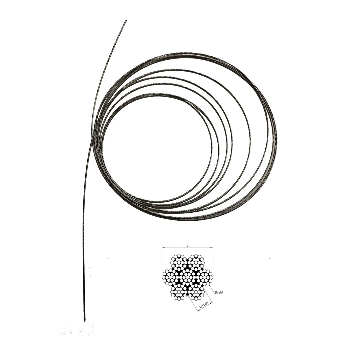 Fune metallica da 6 mm, 15 m, in acciaio inox 7X19 EN 1.4401, morbida, A4 NIRO, Nirosta