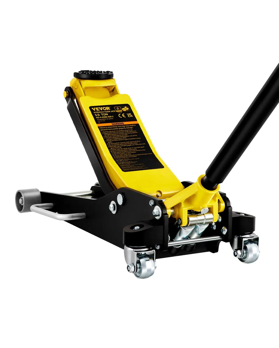 VEVOR Martinetto Idraulico con Ruote in Acciaio Capacità di Sollevamento Max. 3 Tonnellate per Riparazione Auto Barca Veicolo, Sollevatore con Ruote Altezza Regolabile tra 90-500mm da Auto Camion