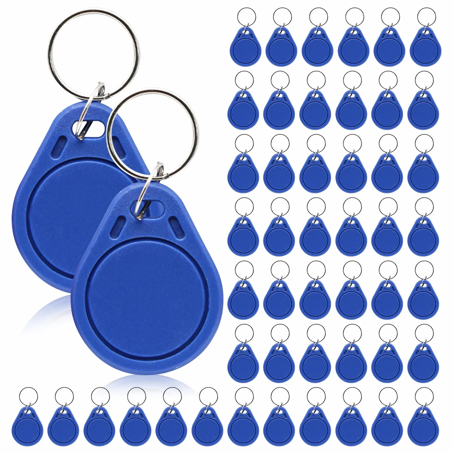 50 pezzi di portachiavi RFID di prossimità riscrivibili da 125 kHz, blu, T5577, tag portachiavi RFID riscrivibili, token NFC utilizzati per copiare/clonare carte
