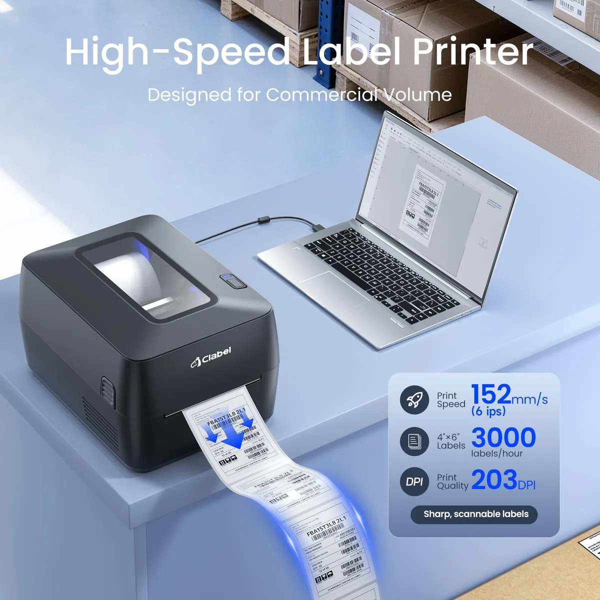 CLABEL X1 Stampante Trasferimento Termico da Scrivania, Etichettatrice Adesive Bluetooth, Resistente alla Luce, Compatibile con PC & Smartphone per Logistica Produzione Vendita al Dettaglio Magazzino