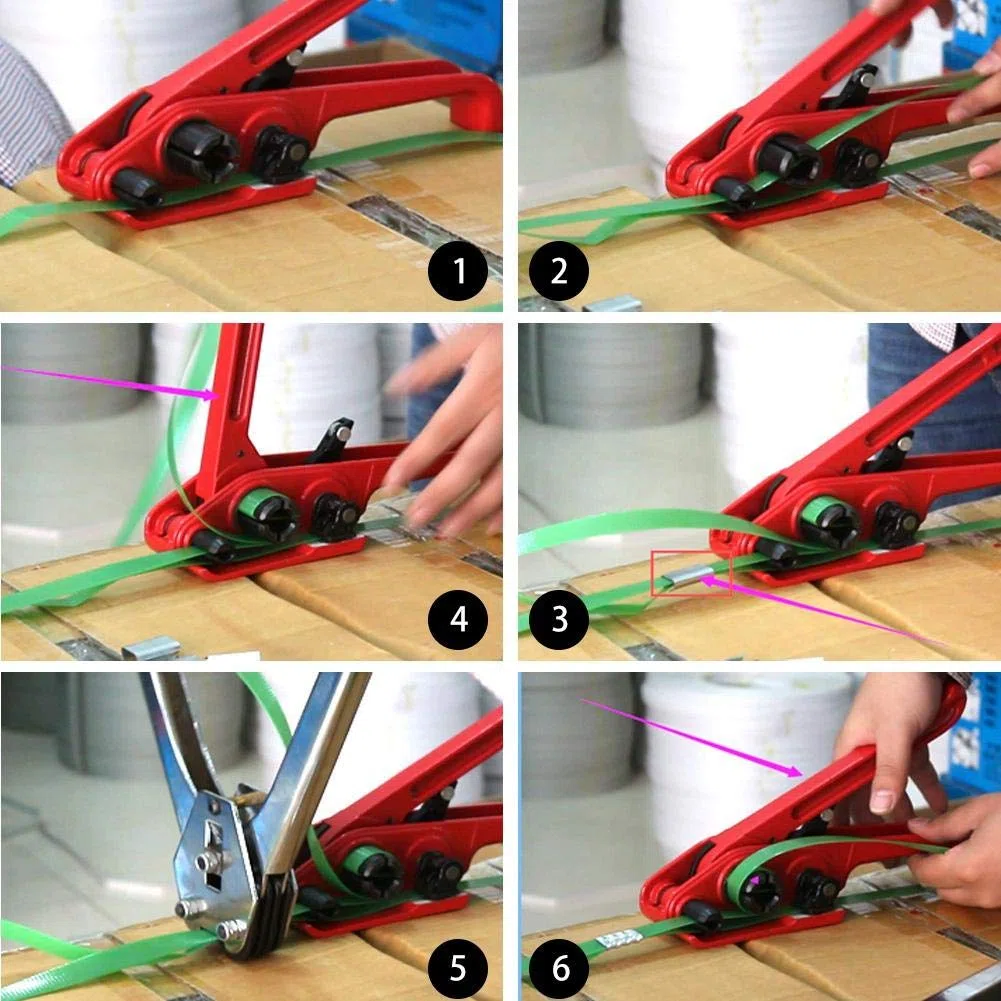 Tenditore a Nastro in PET, Reggiatrice Manuale per Nastro Reggiatrice Imballaggio Reggiatrice per Taglierina Nastro 16~19 mm PET/PP(Rosso)