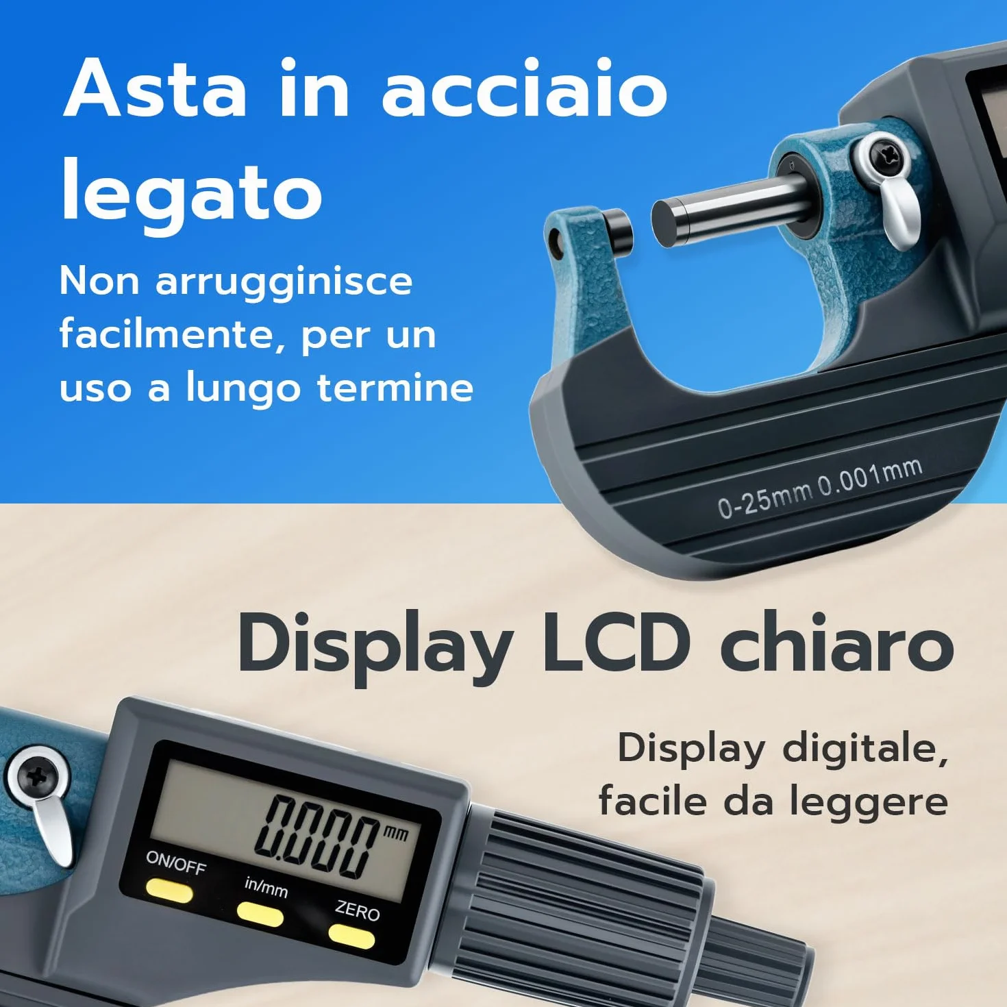 Mcbazel LCD Micrometro Digitale Elettronico Esterno 0-25 mm, Risoluzione 0.001mm