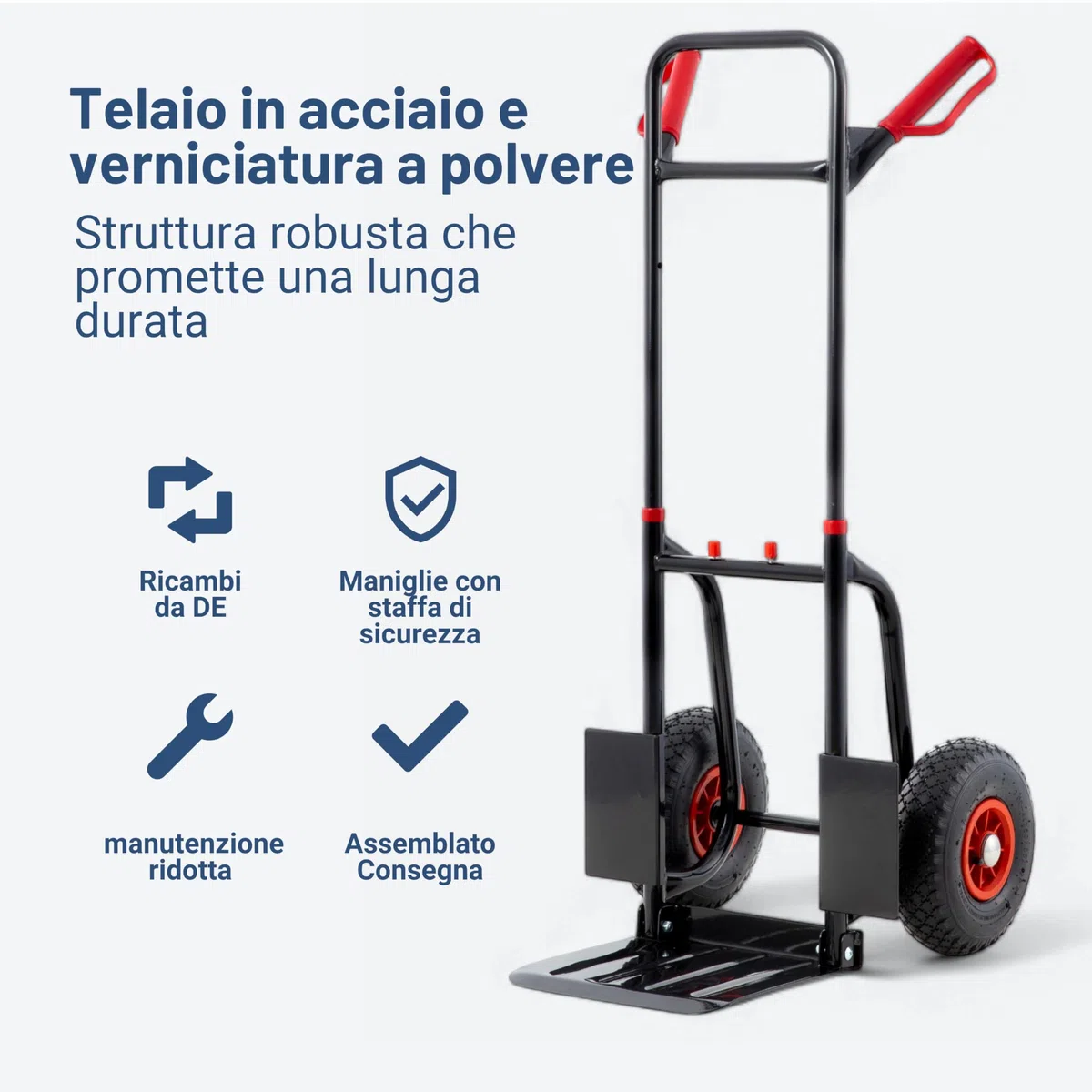 Pallit Carrello Portapacchi Pieghevole 200 kg - Struttura in Acciaio, Ruote Pneumatiche 250 mm, Impugnatura Ergonomica, Portasacchi Manuale DIABLO-F