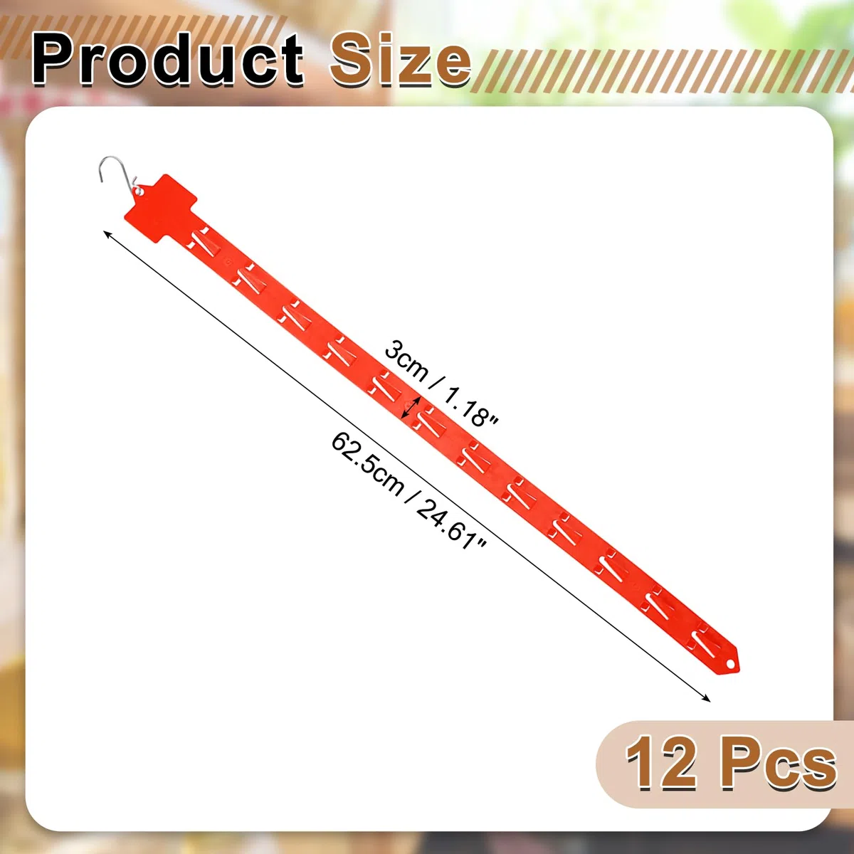 QUARKZMAN 12Pcs Stazione Appendere Strisce Merce Con Gancio A S 24.61" Supporto Plastica Rack Striscia Esposizione Con Etichetta Intestazione Per Vetrina Negozio Snack Rosso