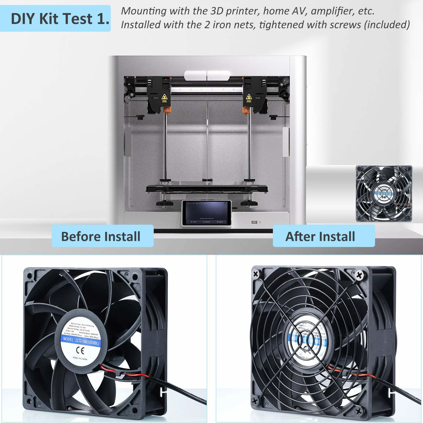 Ventilatore Assiale, 3000RPM 120 * 38mm DC Ventola di Scarico con Adattatore CA/CC, Dimmer Continuo per Laser 3D, Cabina di Verniciatura, Tenda da Coltivazione, Progetto fai da te… (Kit Spina EU Nera)