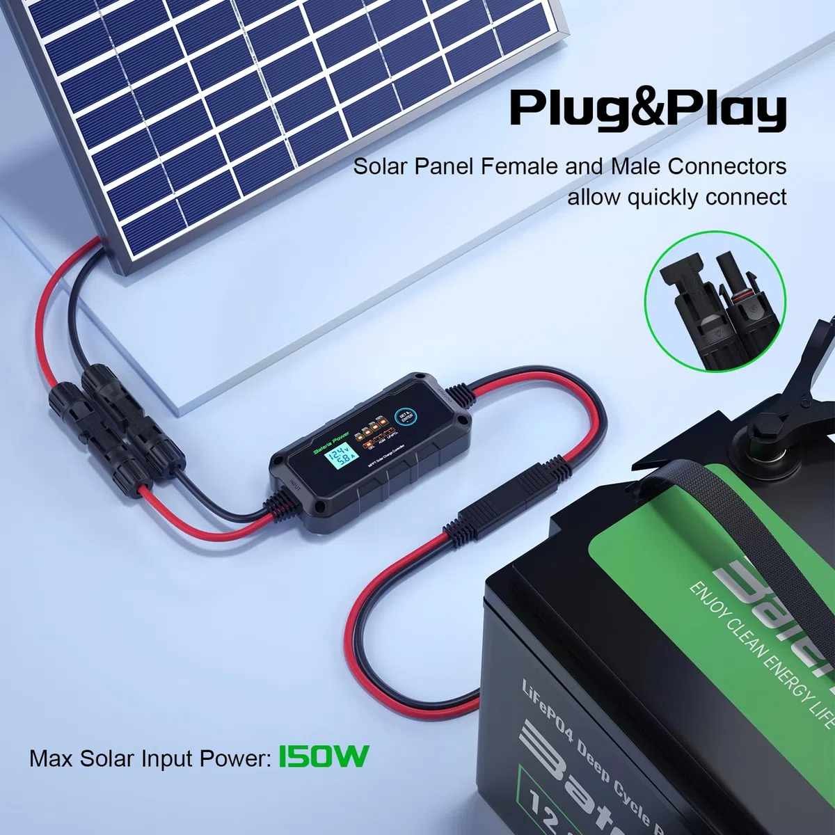 Bateria Power Regolatore di carica solare MPPT 10 A, 12 V, intelligente con display LED e LCD, compatibile Li-ion, AGM, LiFePO4