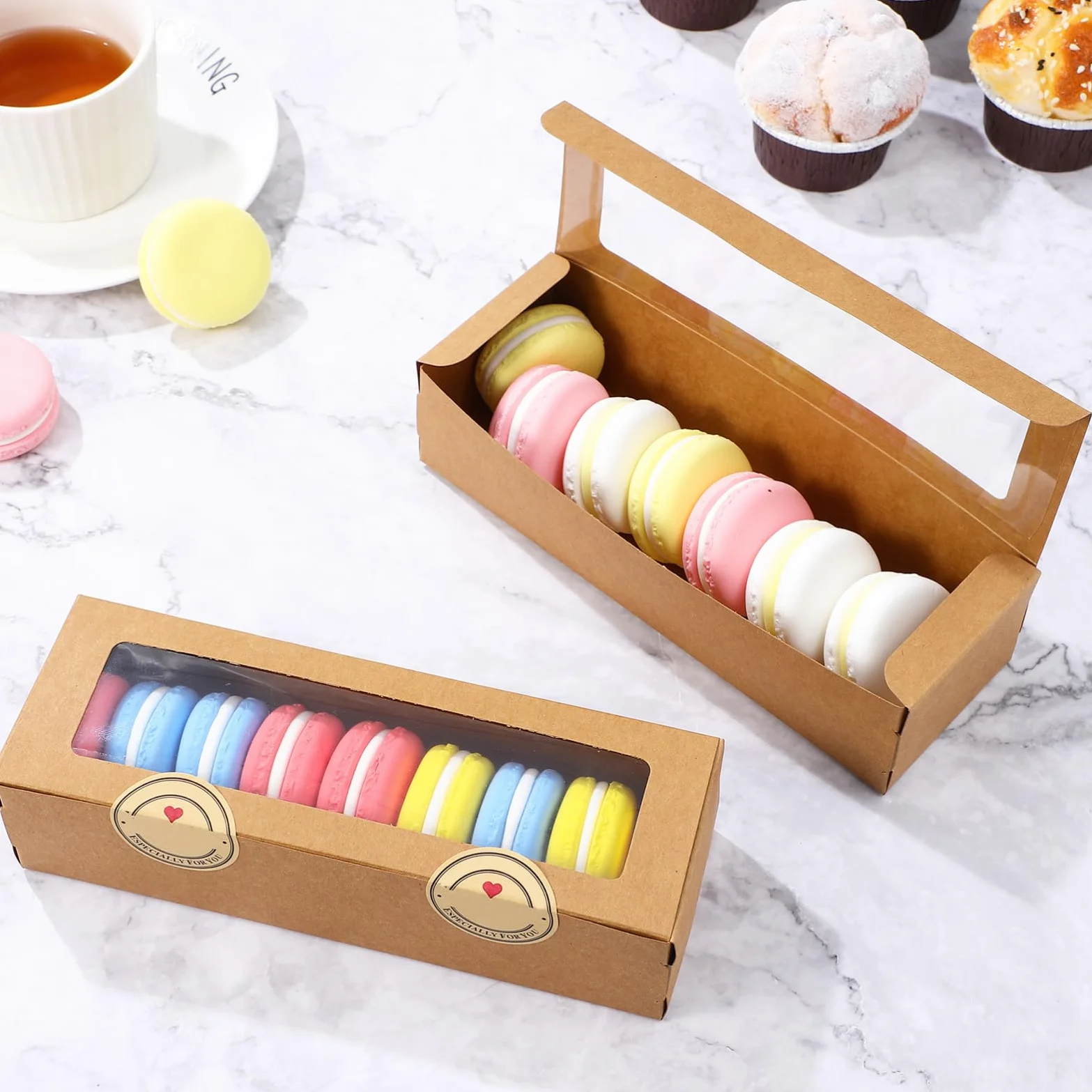 Scatole Rettangolari Kraft Marrone con Finestra Trasparente per Bomboniere Dolci