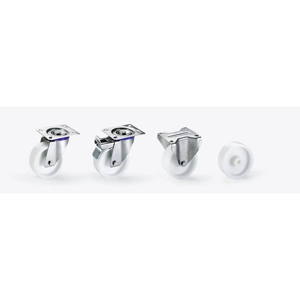 Rotella in poliammide | supporto in acciaio inox | Ø x larghezza ruota 80 x 30 mm | rotella pivottante con fermo doppio