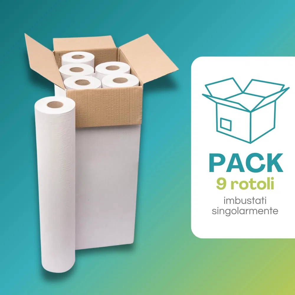 Paluplus Rotolo 60 Carta Lettino 9 pz Lenzuolino Lenzuolini Medici per massaggio estetista e terapie altezza 60 cm 2 veli medico