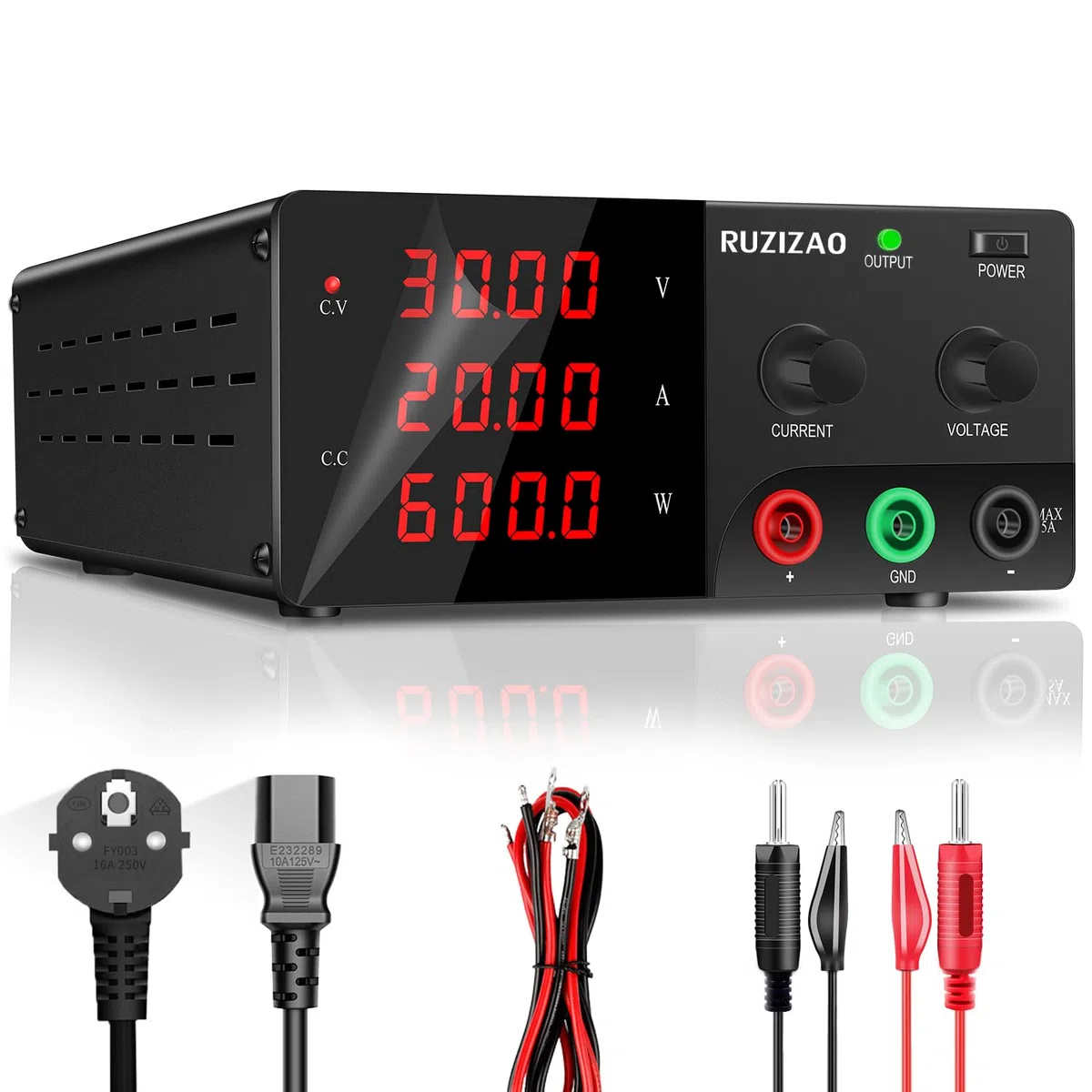 Alimentatore da Banco 30V 20A 600W Alta Potenza Alimentatore da Laboratorio con OUTPUT/Encoder, Alimentatore Regolabile con Display a LED a 4 Cifre e Uscita Stabile per Laboratorio/Elettronica